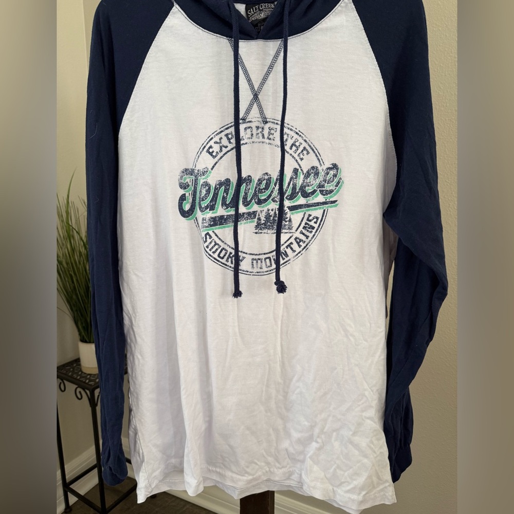 Tennessee Smoky Mountains Navy and White Long Sleeve Graphic Hoodie Size XL